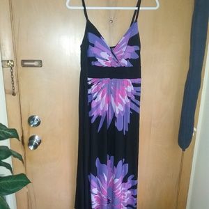 Black & Purple Floral Sleeveless Print Maxi Dress
